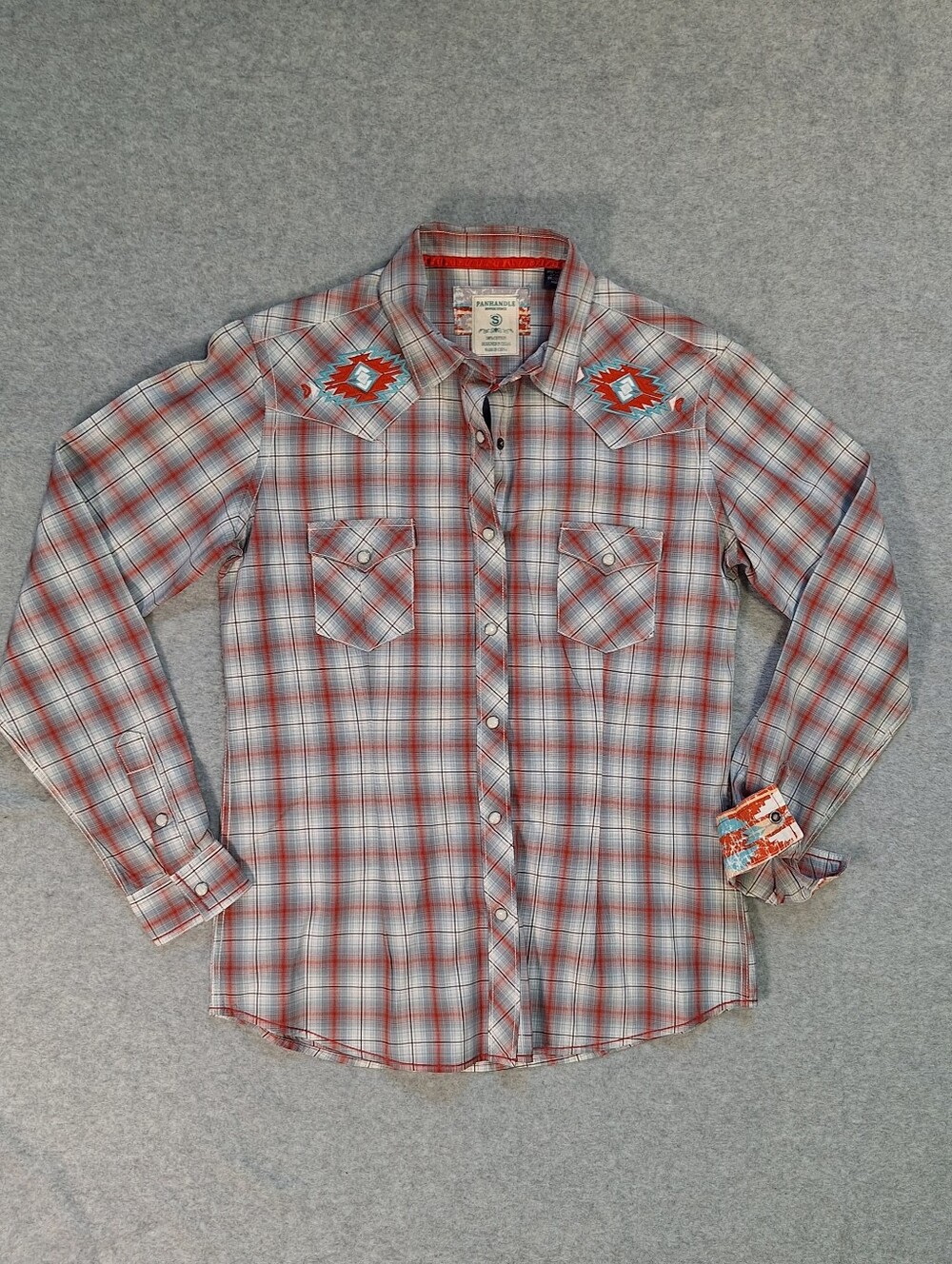 Women's Panhandle Rough Stock Western Pearl Snap Plaid Shirt Size S